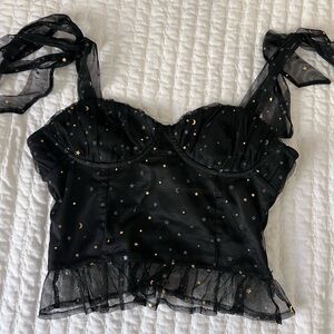 Privacy Please Black and Gold Celestial Crop Top